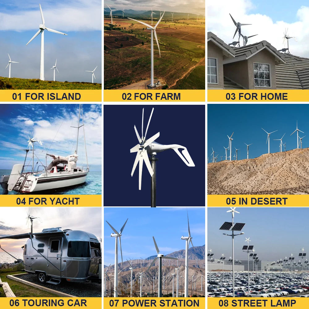 3000w Wind Turbine Generator 12V 24V 48V DC 220v AC Home System