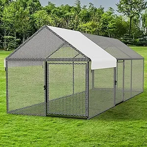 Metal Chicken Coop with Waterproof Cover, 118"x40"x40" Portable Poultry Cage, Outdoor Backyard Farm Walk-in Hen House for Chicke