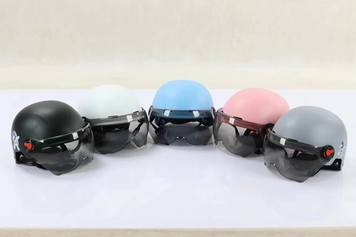 New Men Motorcycle Helmet Woman Electric Motor Car Scooter Bike Open Face Half Helmet Anti Safety Hat Bicycle Cap With Goggles