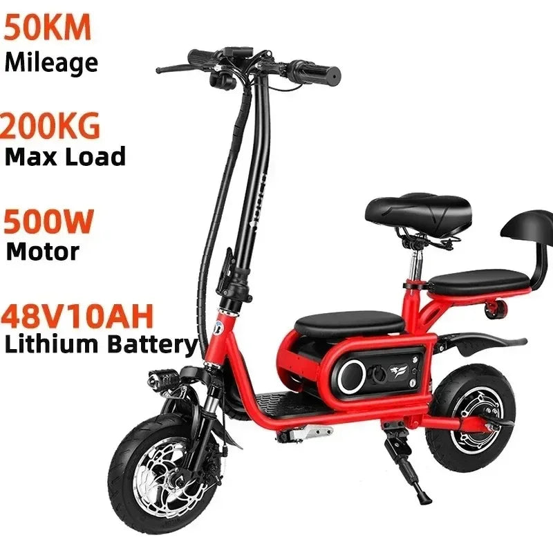 Electric Tricycle 500W 48V 10AH Double Three-person Folding Electric Scooter Adult Portable Mini Small City Mobility E-Scooter