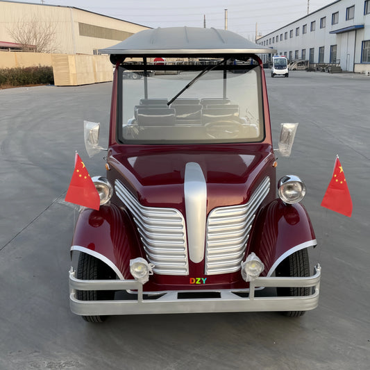 Luxury classic electric vintage car sightseeing shuttle bus, retro vintage car park, amusement park and scenic area shuttle bus