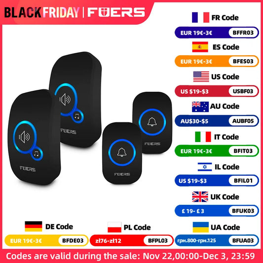 Wireless Doorbell 1000ft  Loud Enough With 4 Volume Levels Door Welcome Chimes