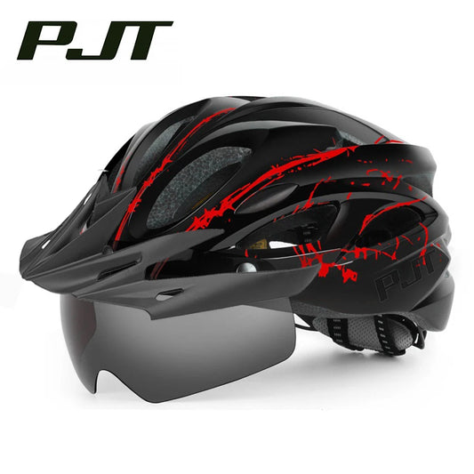 PJT Lightweight Breathable Goggles Bicycle Helmet 4 in 1 Bike Helmet With Sun Visor & Lens Free switching Adult Cycling Helmets