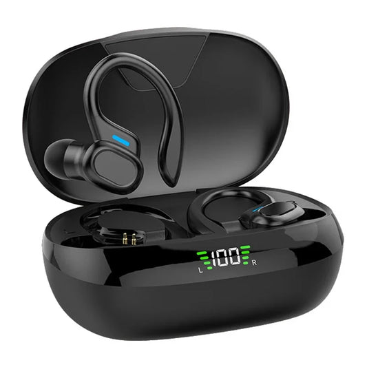 Wireless Bluetooth Headset with Mic Earbuds LED Display Ear Hook Wireless Headphones