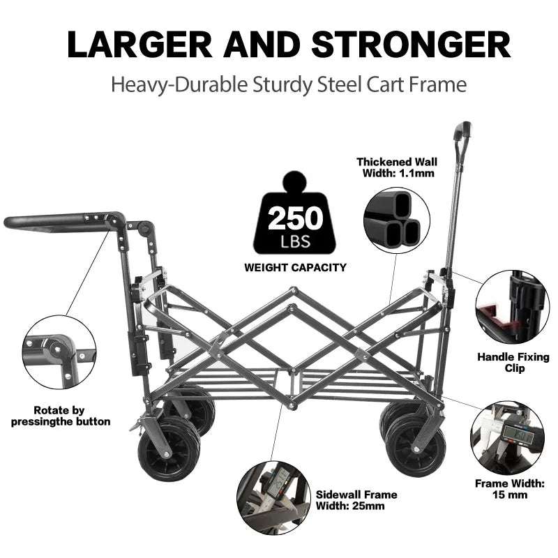 Collapsible Wagon Heavy Duty Folding Wagon Cart with Removable