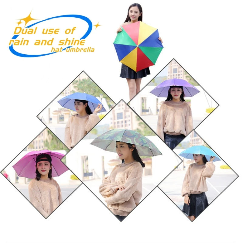 Portable Rain Umbrella Uv Protection Head Umbrella Hat Foldable Outdoor Travel Fishing Sunshade Waterproof Camping Cap Headwear