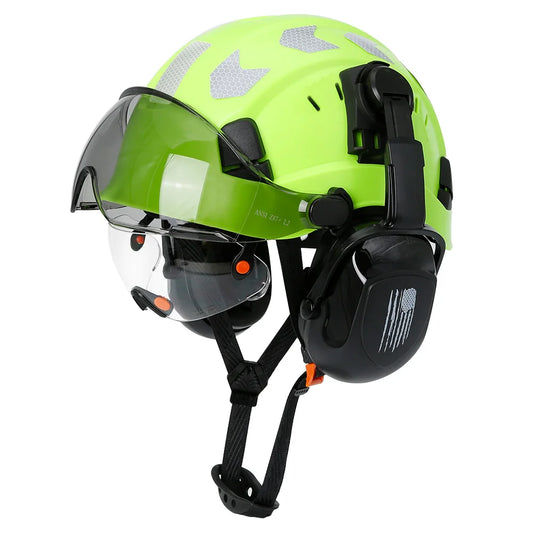 Safety Helmet With Visors Built In Goggles Earmuff Noise Reduction Stickers For Engineer ABS Hard Hat ANSI Industrial Work Cap