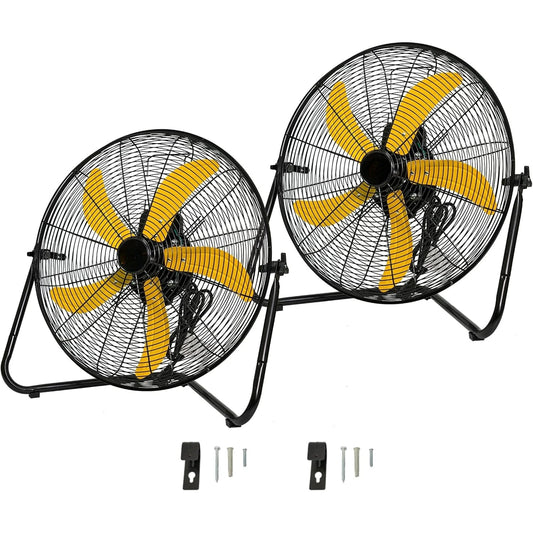 2 Pcs 20-inch 5300 CFM High Velocity Metal Floor Fan, 3-Speed Powerful Cooling 360° Adjustable Tilting Head for Shop