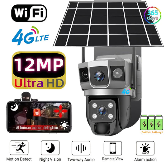 Camera WIFI CCTV 12MP Dual Lens Triple Screen PTZ Auto Tracking 6K Curious Security