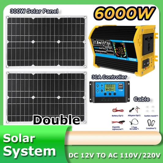 Inverter 6000W Solar Panel 2*300W 12V Portable Solar Generator Power Bank