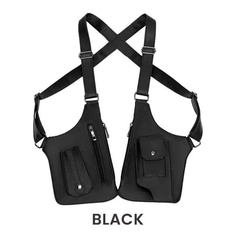 Outdoor Anti-theft Tactical Bag Men Retro Double Shoulder Strap Multi-pocket Crossbody Bags PU Waterproof Phone Bag Chest Bags