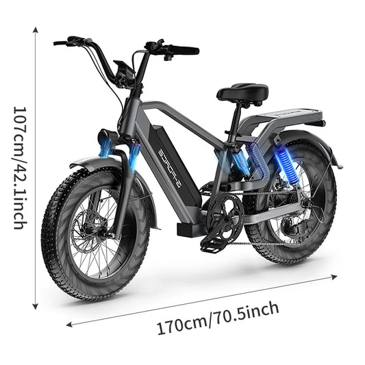 Removable Battery ,Max 60Miles Mountain Electric Bicycle,20'' Fat Tire City