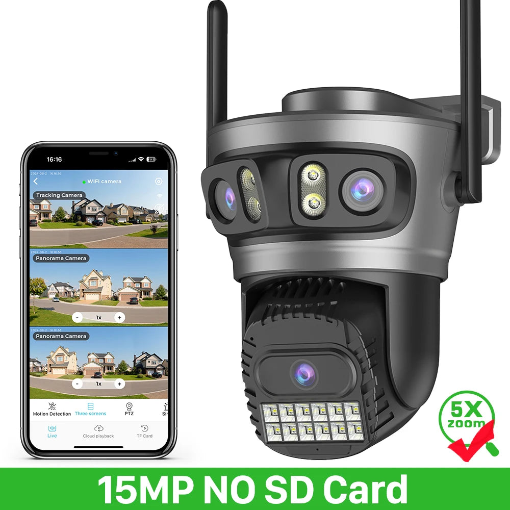 8K Three Lens Three Screens PTZ  Camera Outdoor HD 5G Wifi Security Camera Ai Human Detection