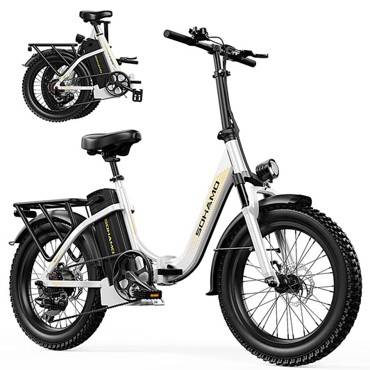 SOHAMO Men Women Road Mountain Folding Electric Bike 48V 20AH 1100W Ebike 60 Miles