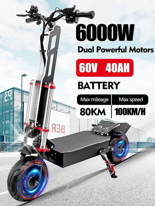 T6 6000W 60V 40ah Dual Motor Electric Scooter NFC Card Unlock E-Brake 11 Inch Tyres Max Speed 90km/h Foldable Electrics Scooter