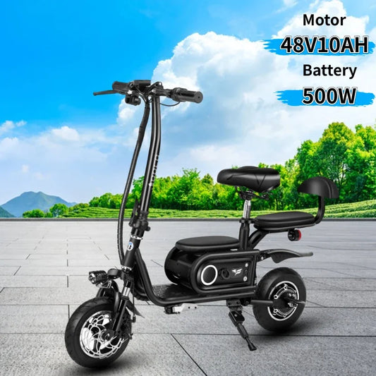 Electric Tricycle 500W 48V 10AH Double Three-person Folding Electric Scooter Adult Portable Mini Small City Mobility E-Scooter