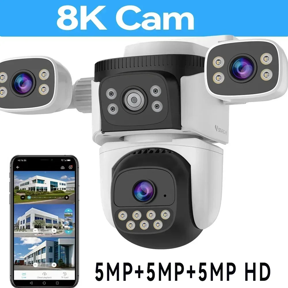 10K Home Security WiFi Camera Four Lens Four Screen  360° 10X Optical Zoom  Wireless Surveillance IP Cam