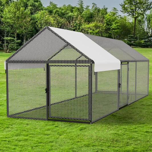 Metal Chicken Coop with Waterproof Cover, 118"x40"x40" Portable Poultry Cage, Outdoor Backyard Farm Walk-in Hen House for Chicke