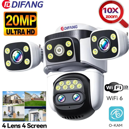 10K Home Security WiFi Camera Four Lens Four Screen  360° 10X Optical Zoom  Wireless Surveillance IP Cam
