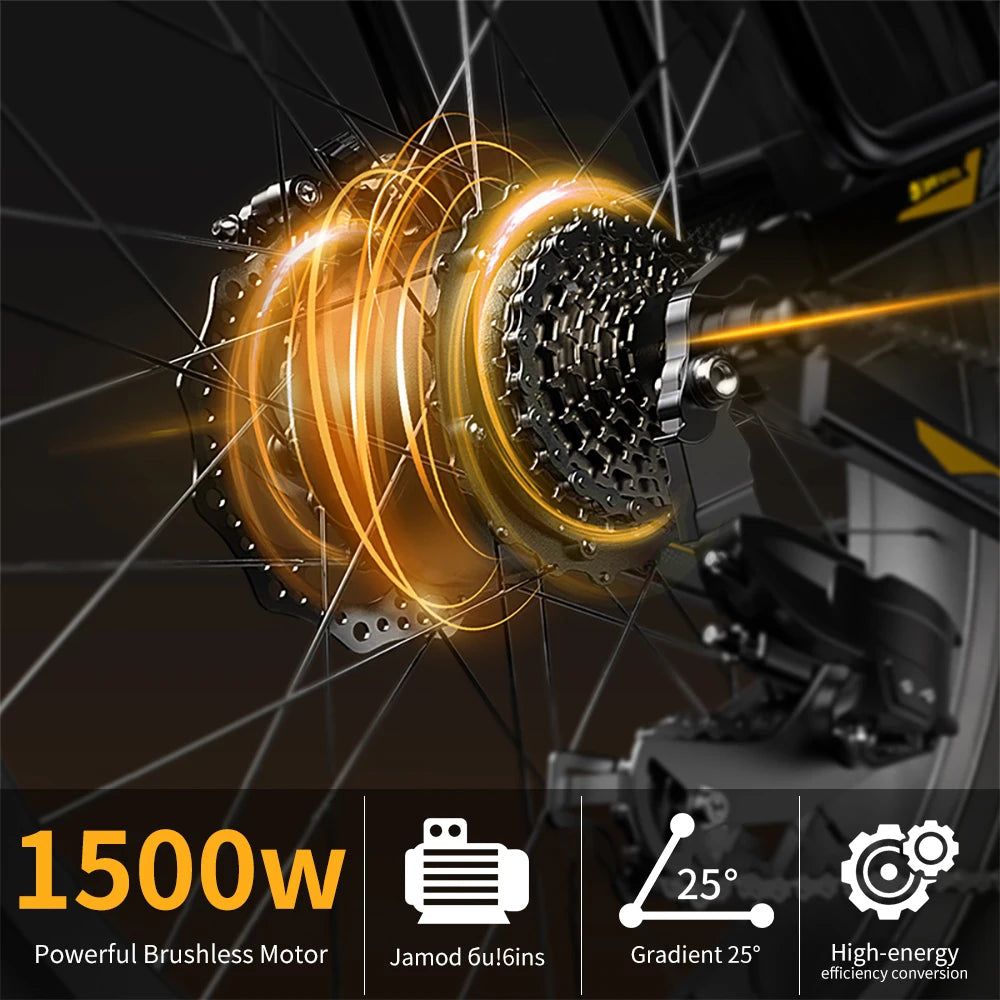 26'' Electric Bike Mountain With 1500W 48V 20AH Battery 60 Miles Urban Commuting