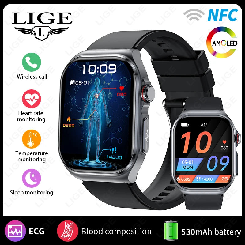 AI Medical Diagnosis Blood Lipids Uric Acid  Waterproof Watch Bluetooth Call Health