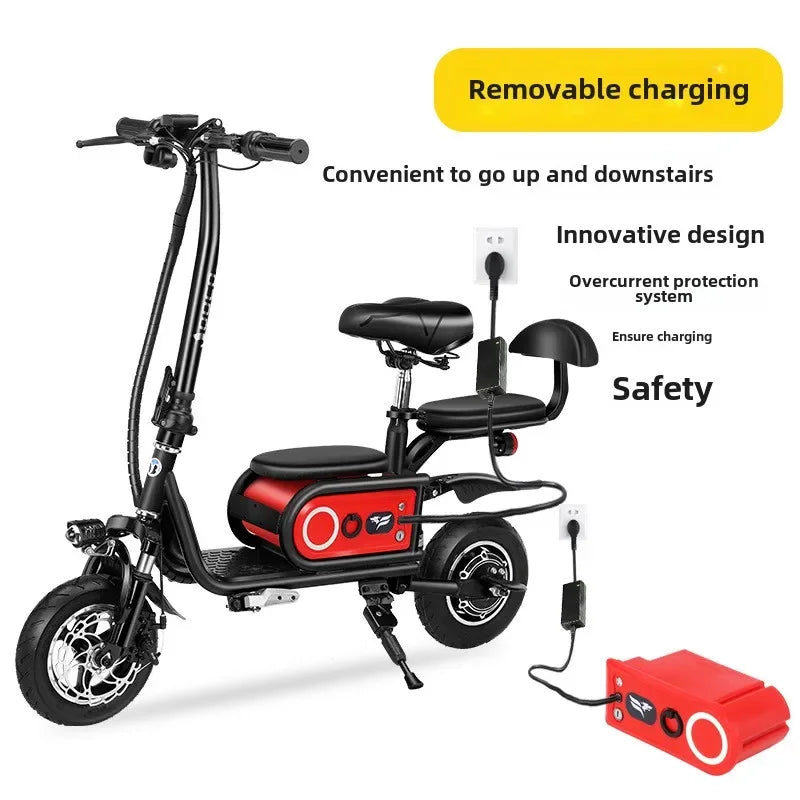 Electric Tricycle 500W 48V 10AH Double Three-person Folding Electric Scooter Adult Portable Mini Small City Mobility E-Scooter