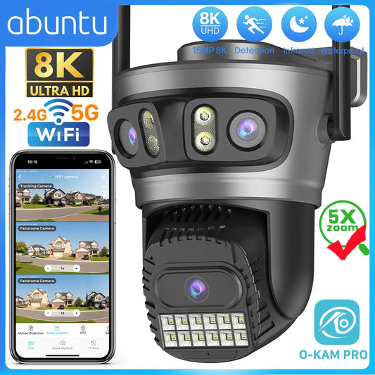 8K Three Lens Three Screens PTZ  Camera Outdoor HD 5G Wifi Security Camera Ai Human Detection
