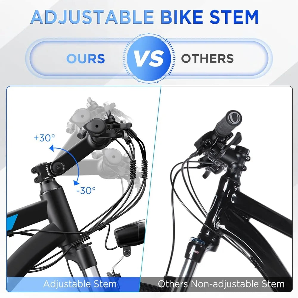 Electric Bike for Adults, 26'' 1000W Peak Up to 50 Miles 21.7MPH with 48V 374.4WH Removable Battery