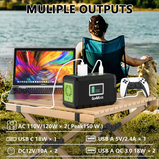 Portable Power Station Solar Generator  Bank with 110V/150W Peak AC Outlet