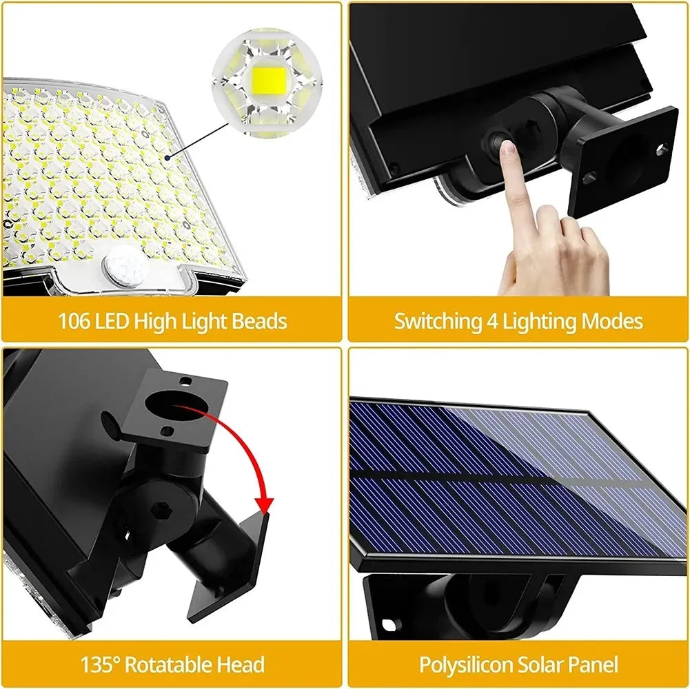 Super Bright 106 LED Solar Split Wall Lamp 3 Modes  Solar Lamp