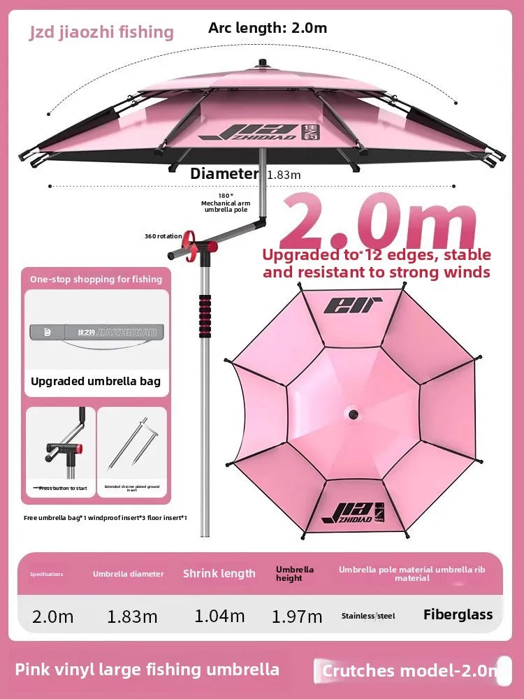 Parasol Fishing Umbrella Double-Layer Fold Outdoor Camping Beach Garden Windproof Sunscreen Fish Adjustable Pole Portable Rack