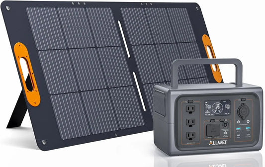 500W Solar Generator with 100W Solar Panel 512Wh LiFePO4 Portable Power Station with 3 AC Outlets(1000W Surge) Battery