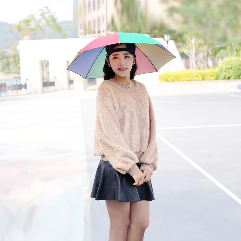 Portable Rain Umbrella Uv Protection Head Umbrella Hat Foldable Outdoor Travel Fishing Sunshade Waterproof Camping Cap Headwear